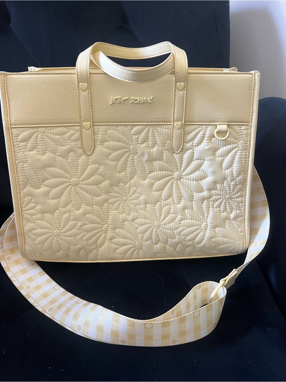 Betsey Johnson soft yellow Quilted Floral Tote Bag